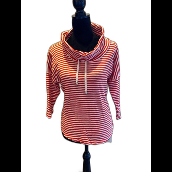 Jones New York Top Size Small Red White Stripes Cowl Tie Neck Dropped Shoulder - Picture 2 of 10